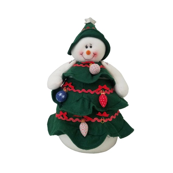 Terry's Village Snowman Wrapped in Christmas Tree Plush Bean Bottom Free Stand - Picture 1 of 9